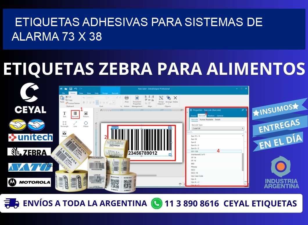 ETIQUETAS ADHESIVAS PARA SISTEMAS DE ALARMA 73 x 38