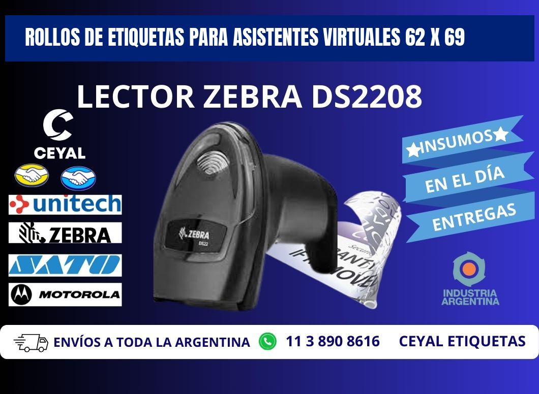 ROLLOS DE ETIQUETAS PARA ASISTENTES VIRTUALES 62 x 69