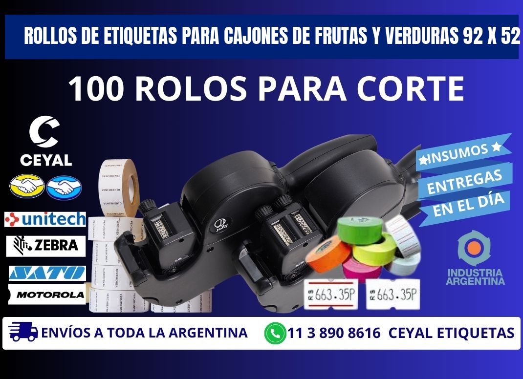 ROLLOS DE ETIQUETAS PARA CAJONES DE FRUTAS Y VERDURAS 92 x 52