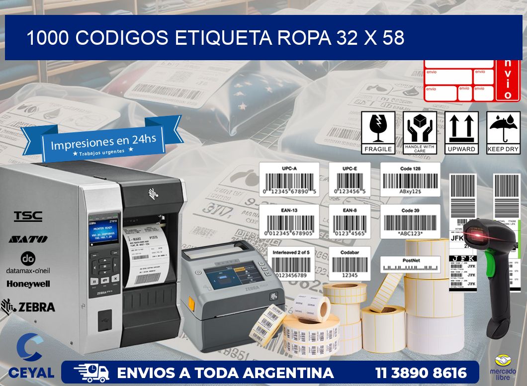 1000 CODIGOS ETIQUETA ROPA 32 x 58