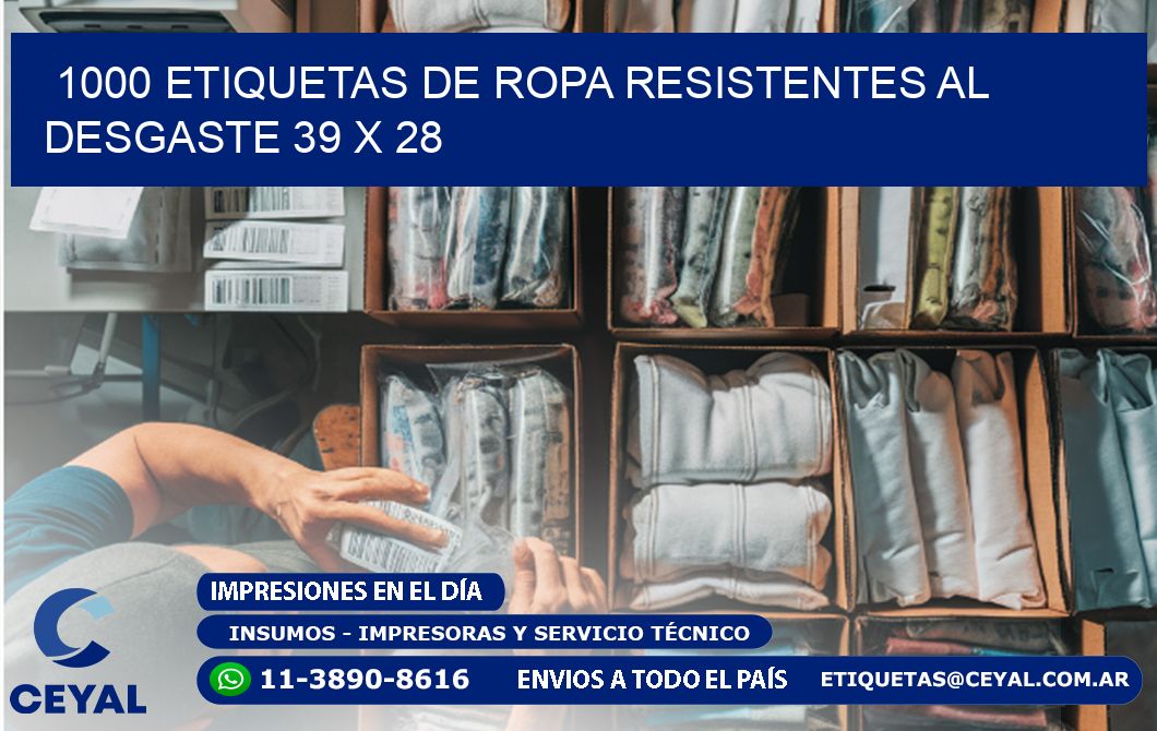 1000 ETIQUETAS DE ROPA RESISTENTES AL DESGASTE 39 x 28