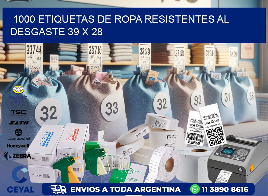 1000 ETIQUETAS DE ROPA RESISTENTES AL DESGASTE 39 x 28