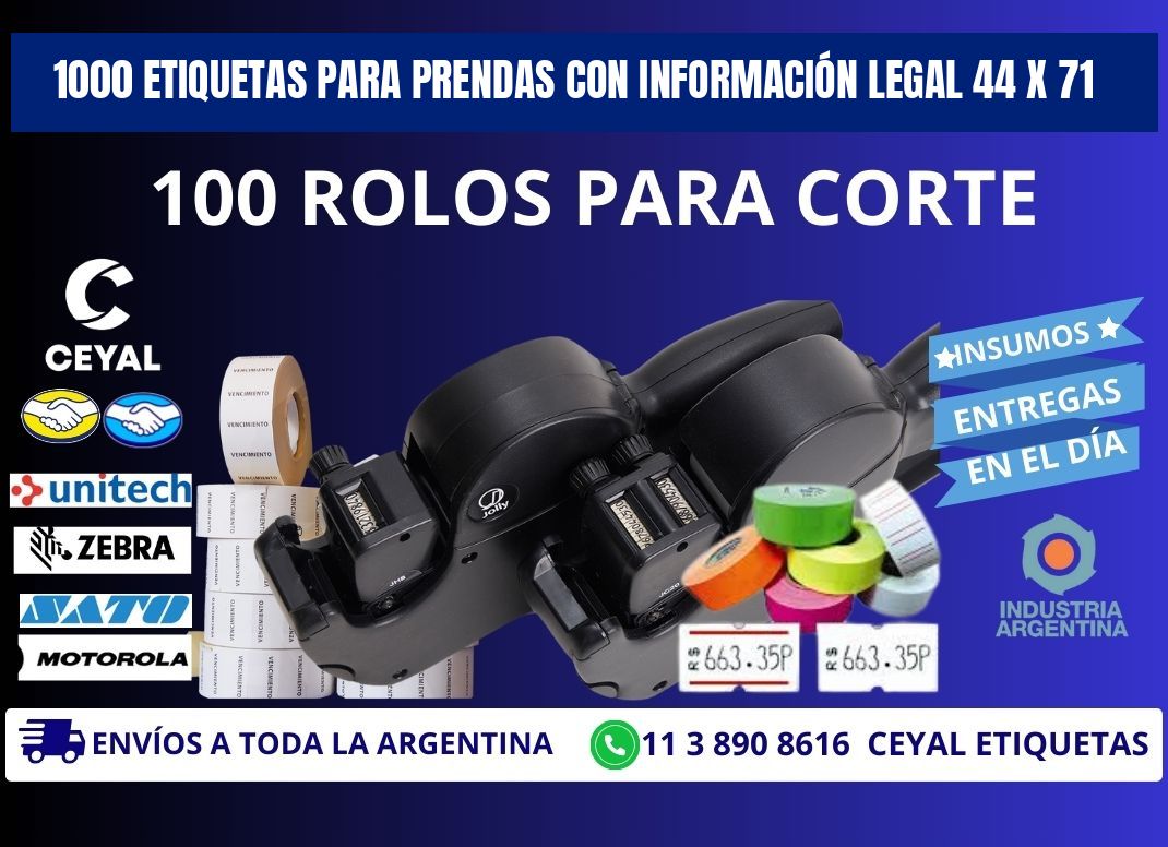 1000 ETIQUETAS PARA PRENDAS CON INFORMACIÓN LEGAL 44 x 71