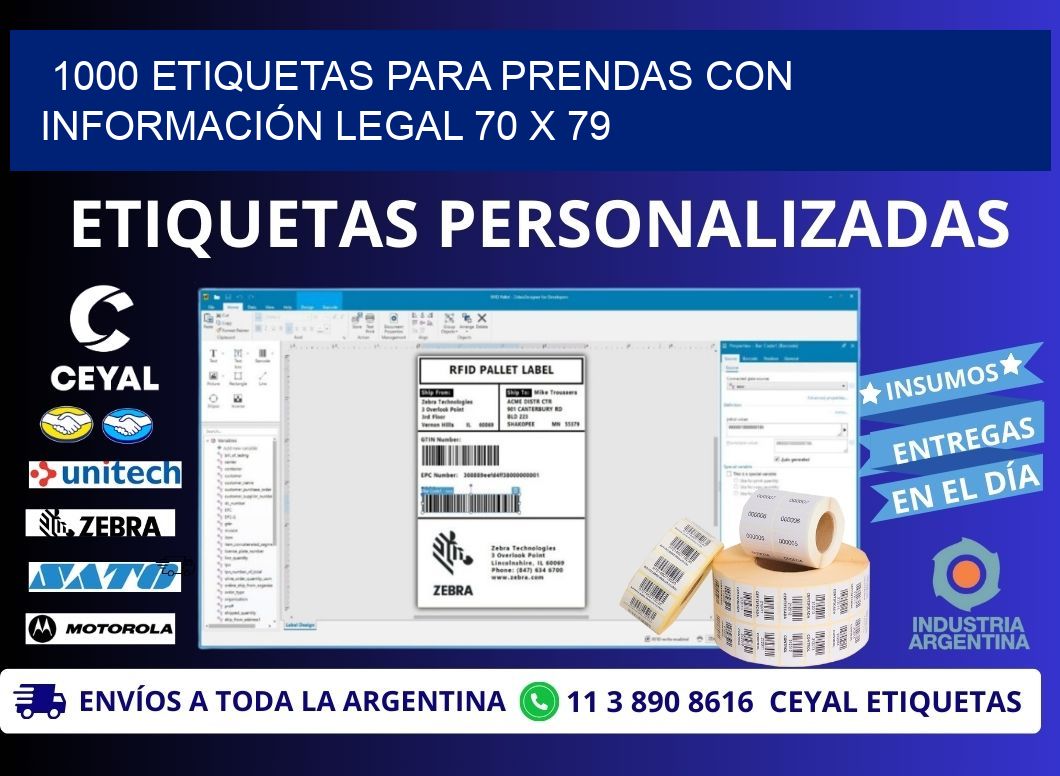 1000 ETIQUETAS PARA PRENDAS CON INFORMACIÓN LEGAL 70 x 79