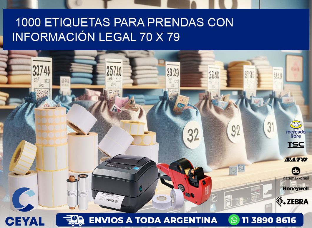 1000 ETIQUETAS PARA PRENDAS CON INFORMACIÓN LEGAL 70 x 79