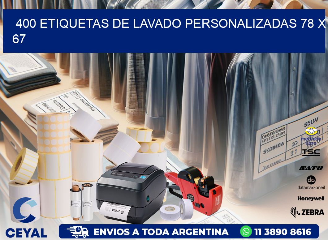 400 ETIQUETAS DE LAVADO PERSONALIZADAS 78 x 67