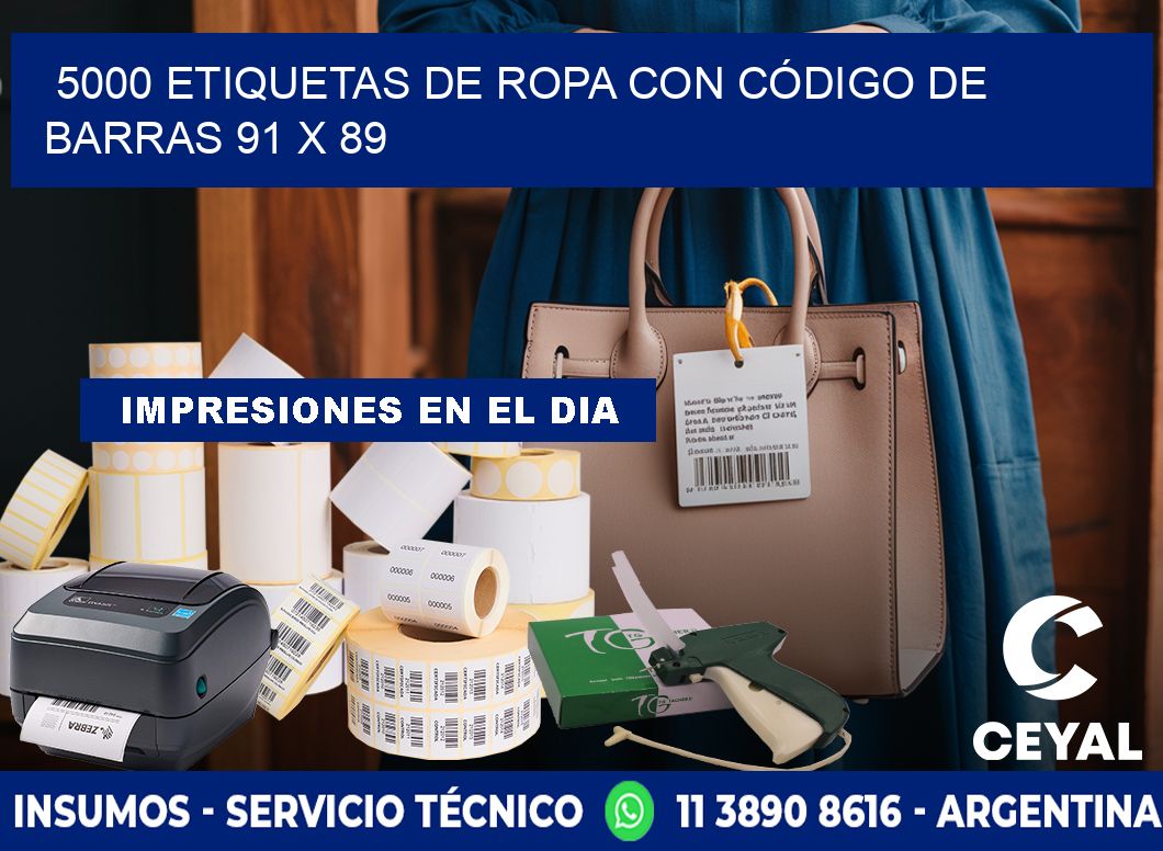 5000 ETIQUETAS DE ROPA CON CÓDIGO DE BARRAS 91 x 89