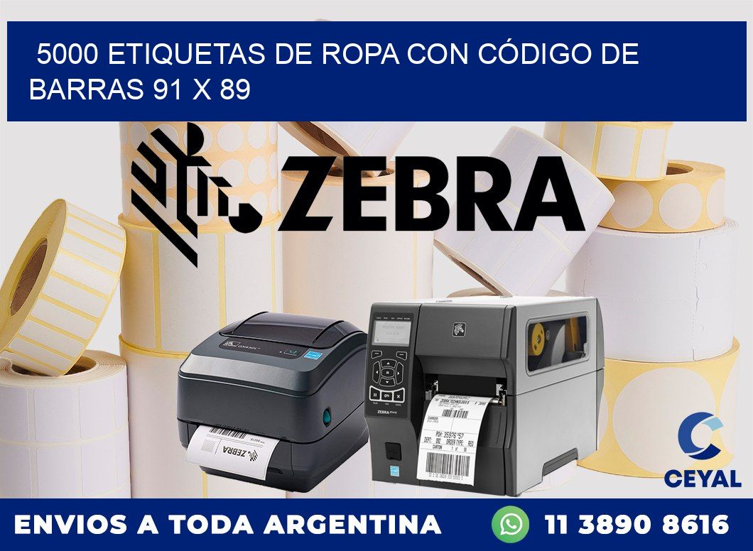 5000 ETIQUETAS DE ROPA CON CÓDIGO DE BARRAS 91 x 89