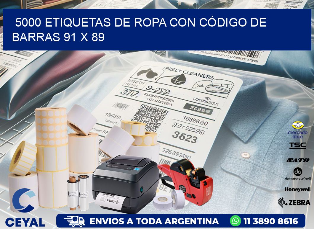 5000 ETIQUETAS DE ROPA CON CÓDIGO DE BARRAS 91 x 89