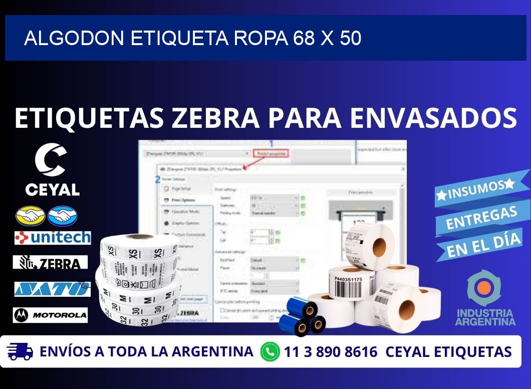 ALGODON ETIQUETA ROPA 68 x 50