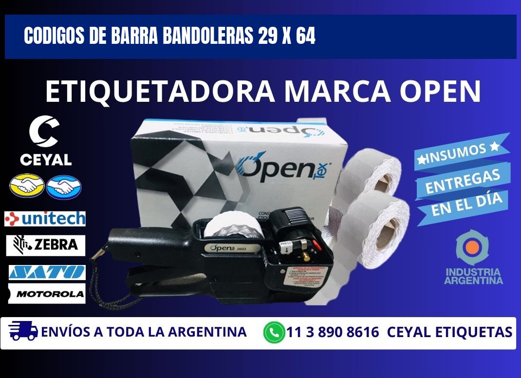 CODIGOS DE BARRA BANDOLERAS 29 x 64