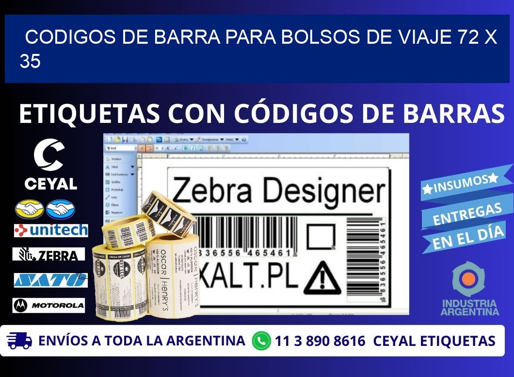 CODIGOS DE BARRA PARA BOLSOS DE VIAJE 72 x 35