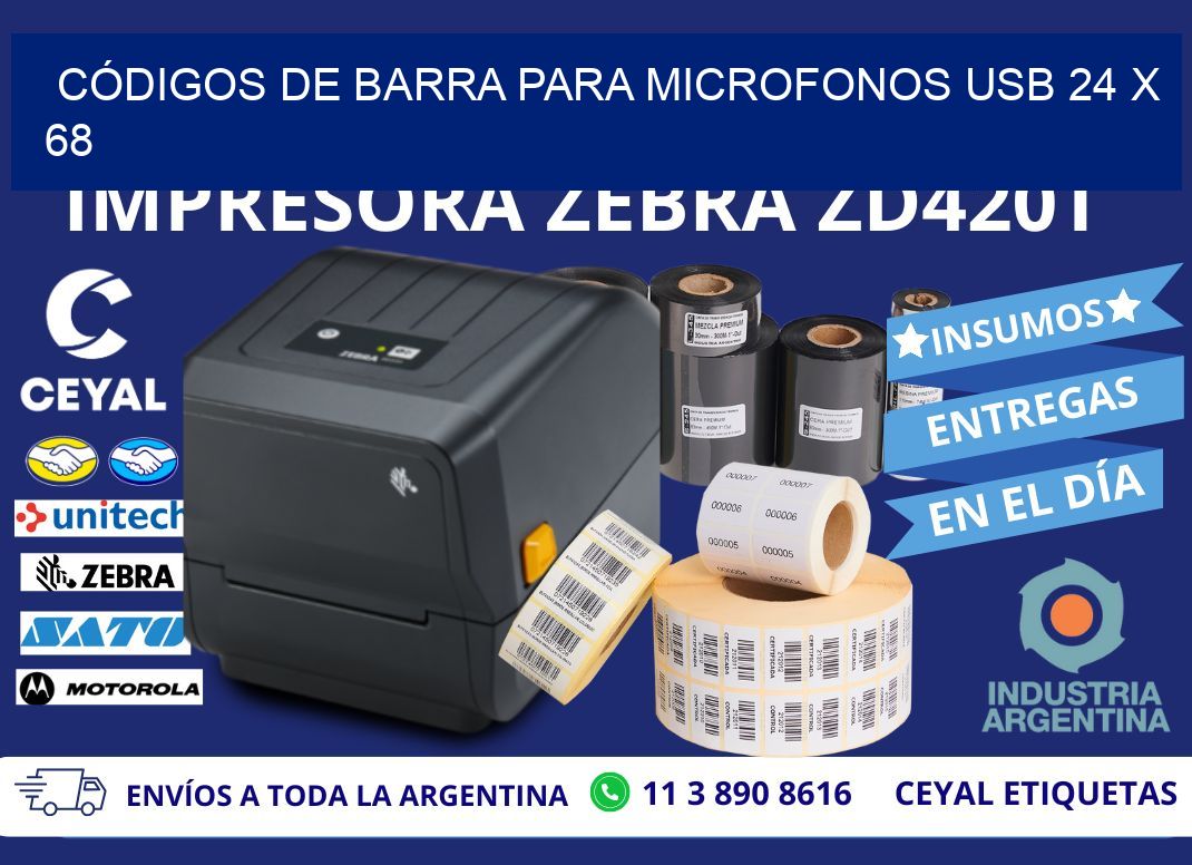 CÓDIGOS DE BARRA PARA MICROFONOS USB 24 x 68