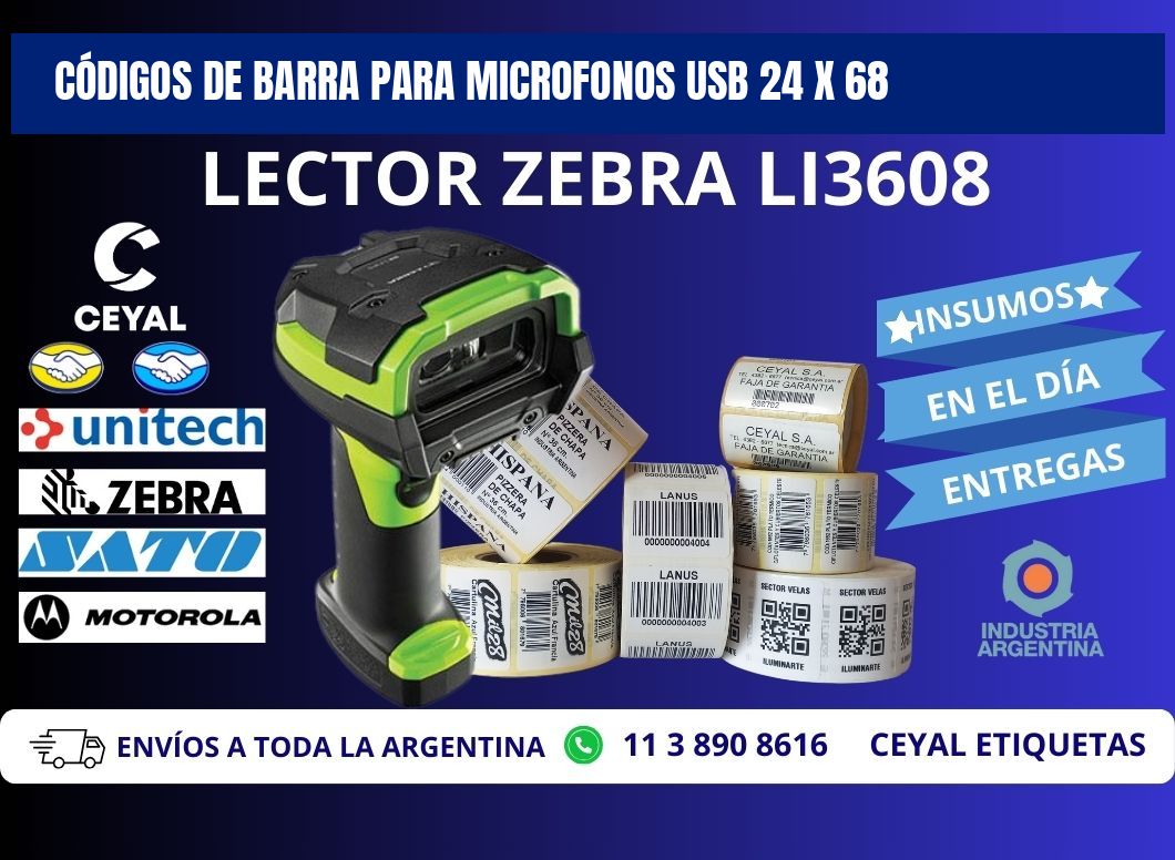 CÓDIGOS DE BARRA PARA MICROFONOS USB 24 x 68