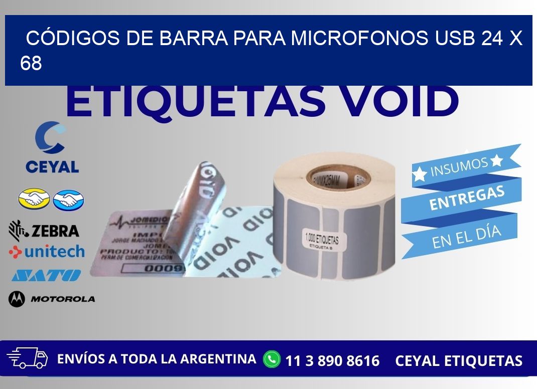 CÓDIGOS DE BARRA PARA MICROFONOS USB 24 x 68