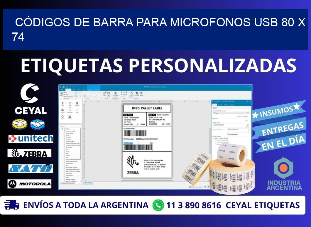 CÓDIGOS DE BARRA PARA MICROFONOS USB 80 x 74