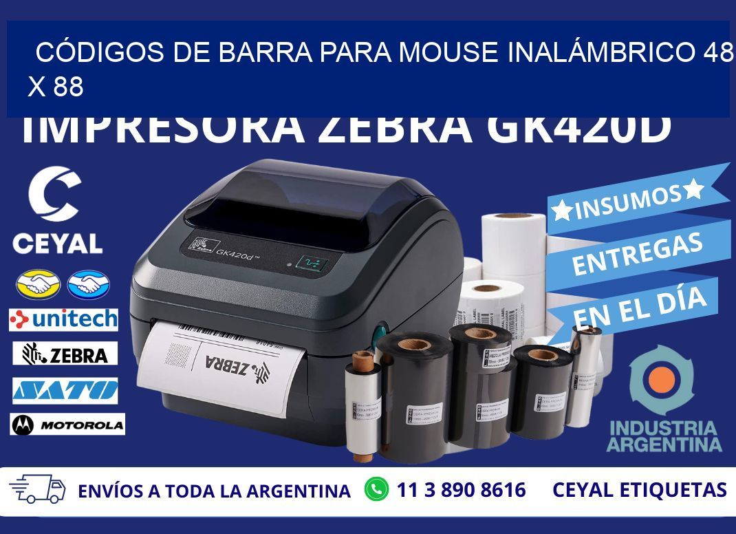 CÓDIGOS DE BARRA PARA MOUSE INALÁMBRICO 48 x 88