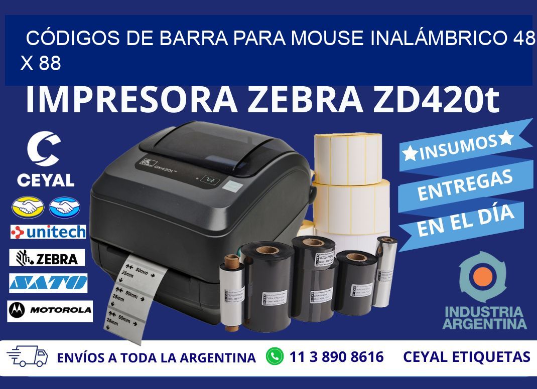 CÓDIGOS DE BARRA PARA MOUSE INALÁMBRICO 48 x 88