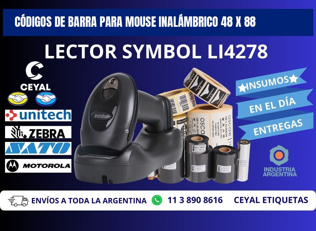 CÓDIGOS DE BARRA PARA MOUSE INALÁMBRICO 48 x 88