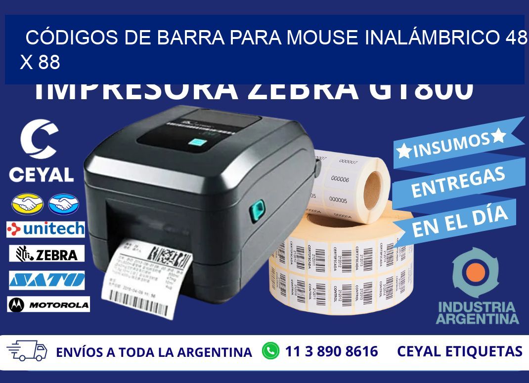 CÓDIGOS DE BARRA PARA MOUSE INALÁMBRICO 48 x 88