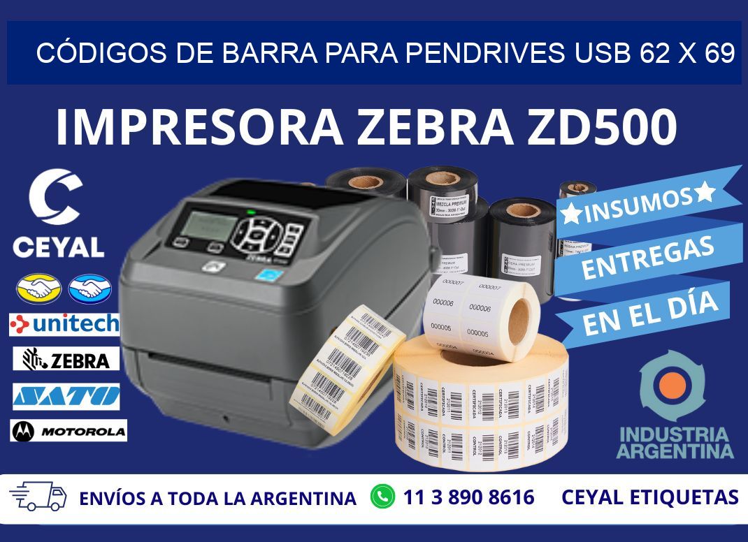 CÓDIGOS DE BARRA PARA PENDRIVES USB 62 x 69