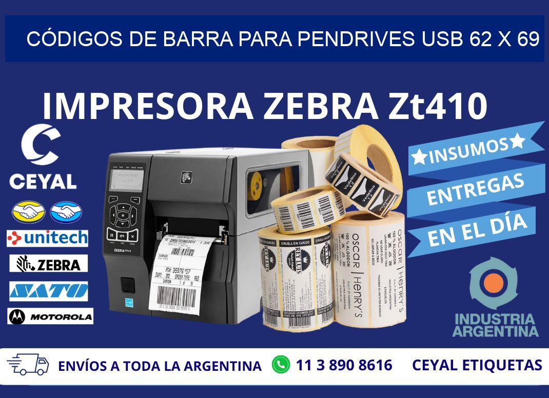 CÓDIGOS DE BARRA PARA PENDRIVES USB 62 x 69