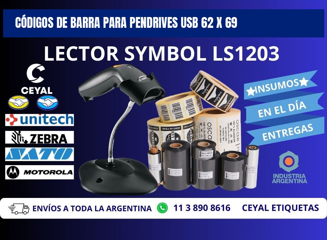 CÓDIGOS DE BARRA PARA PENDRIVES USB 62 x 69