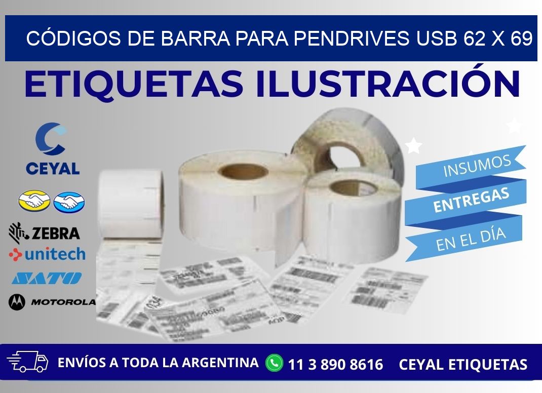 CÓDIGOS DE BARRA PARA PENDRIVES USB 62 x 69