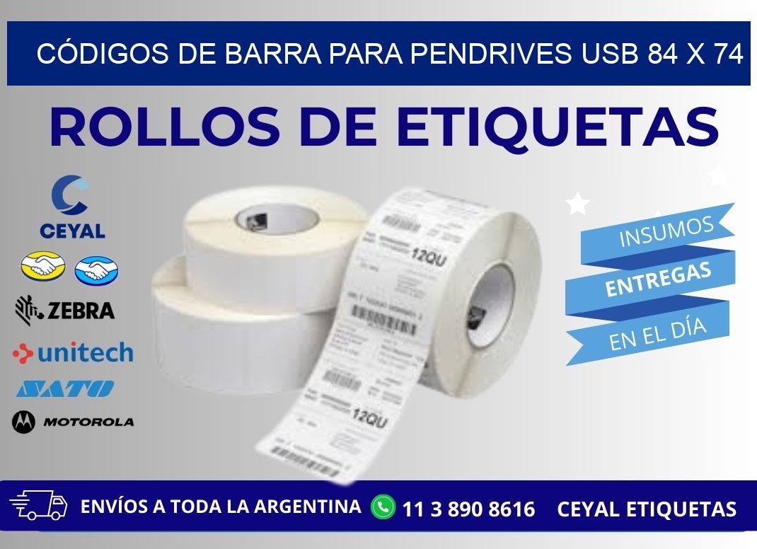 CÓDIGOS DE BARRA PARA PENDRIVES USB 84 x 74