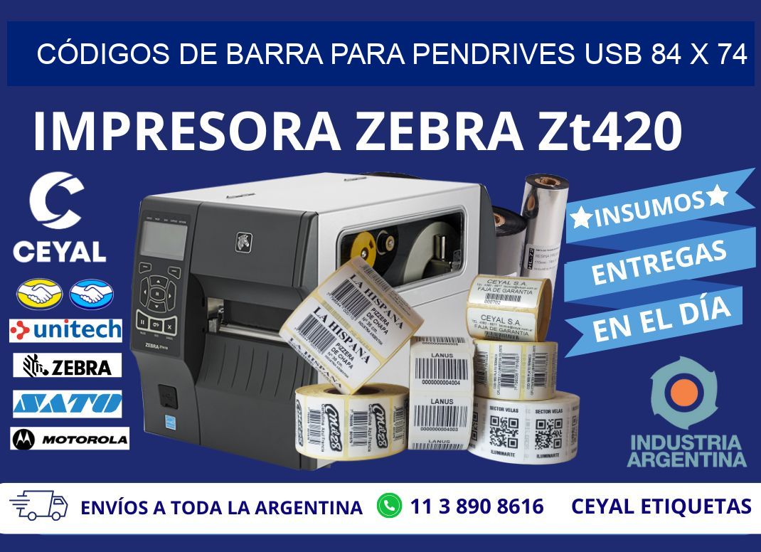 CÓDIGOS DE BARRA PARA PENDRIVES USB 84 x 74