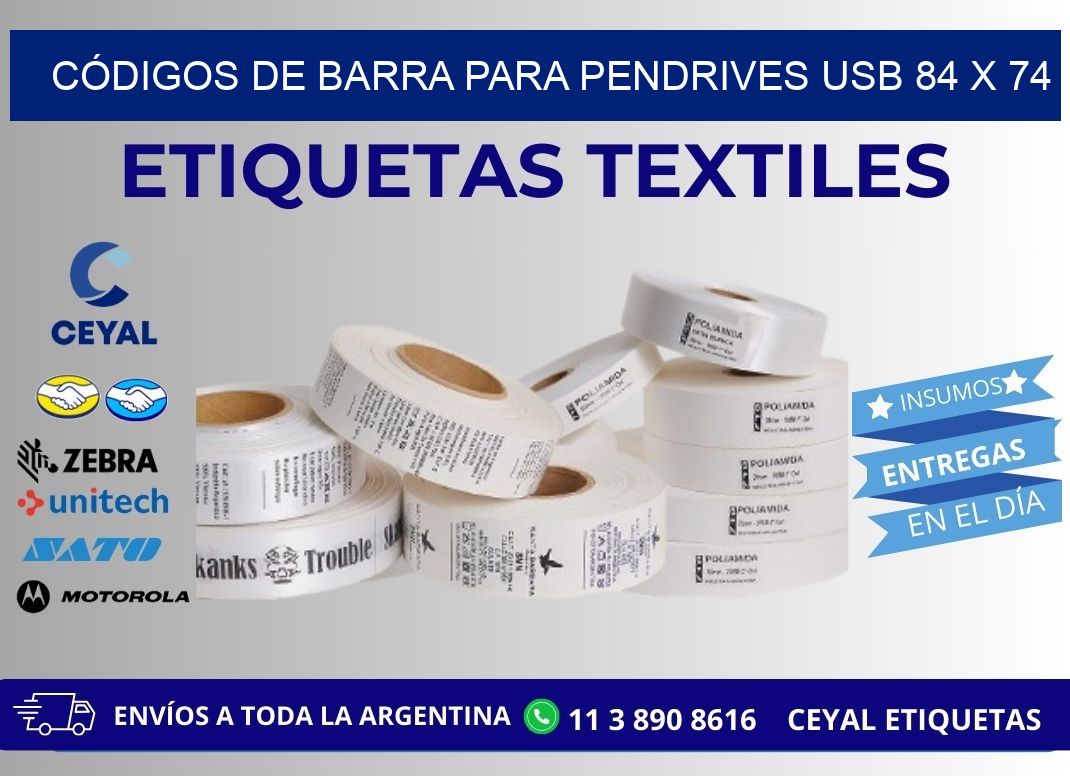 CÓDIGOS DE BARRA PARA PENDRIVES USB 84 x 74