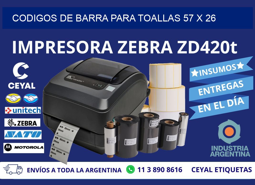 CODIGOS DE BARRA PARA TOALLAS 57 x 26