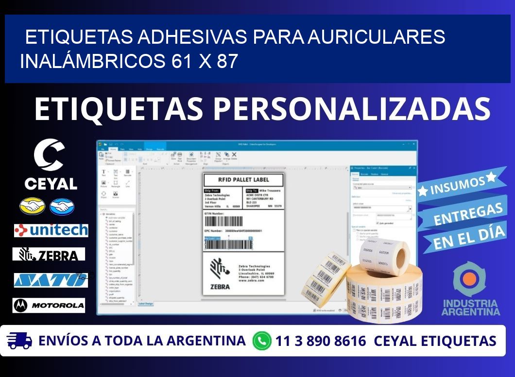 ETIQUETAS ADHESIVAS PARA AURICULARES INALÁMBRICOS 61 x 87