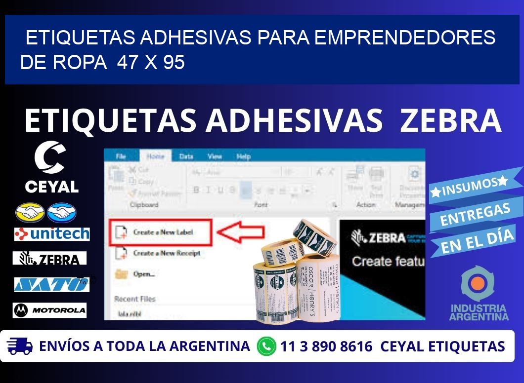 ETIQUETAS ADHESIVAS PARA EMPRENDEDORES DE ROPA  47 x 95