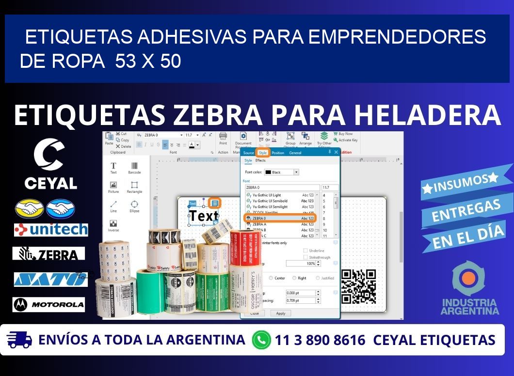 ETIQUETAS ADHESIVAS PARA EMPRENDEDORES DE ROPA  53 x 50