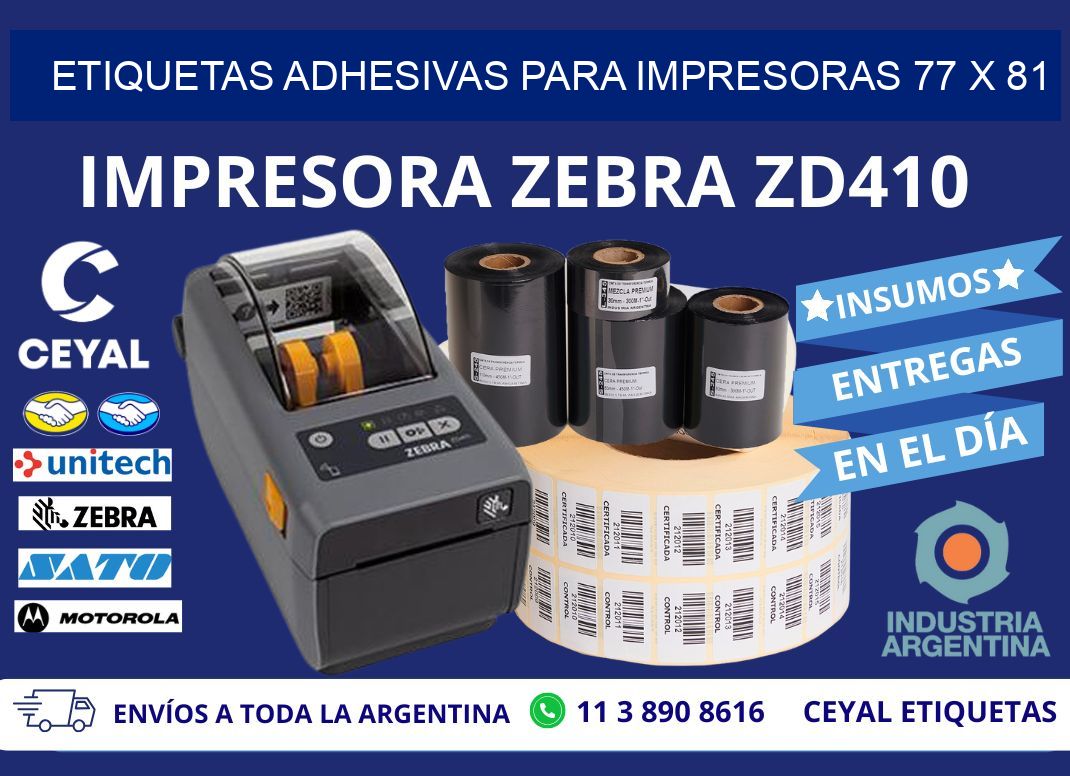 ETIQUETAS ADHESIVAS PARA IMPRESORAS 77 x 81