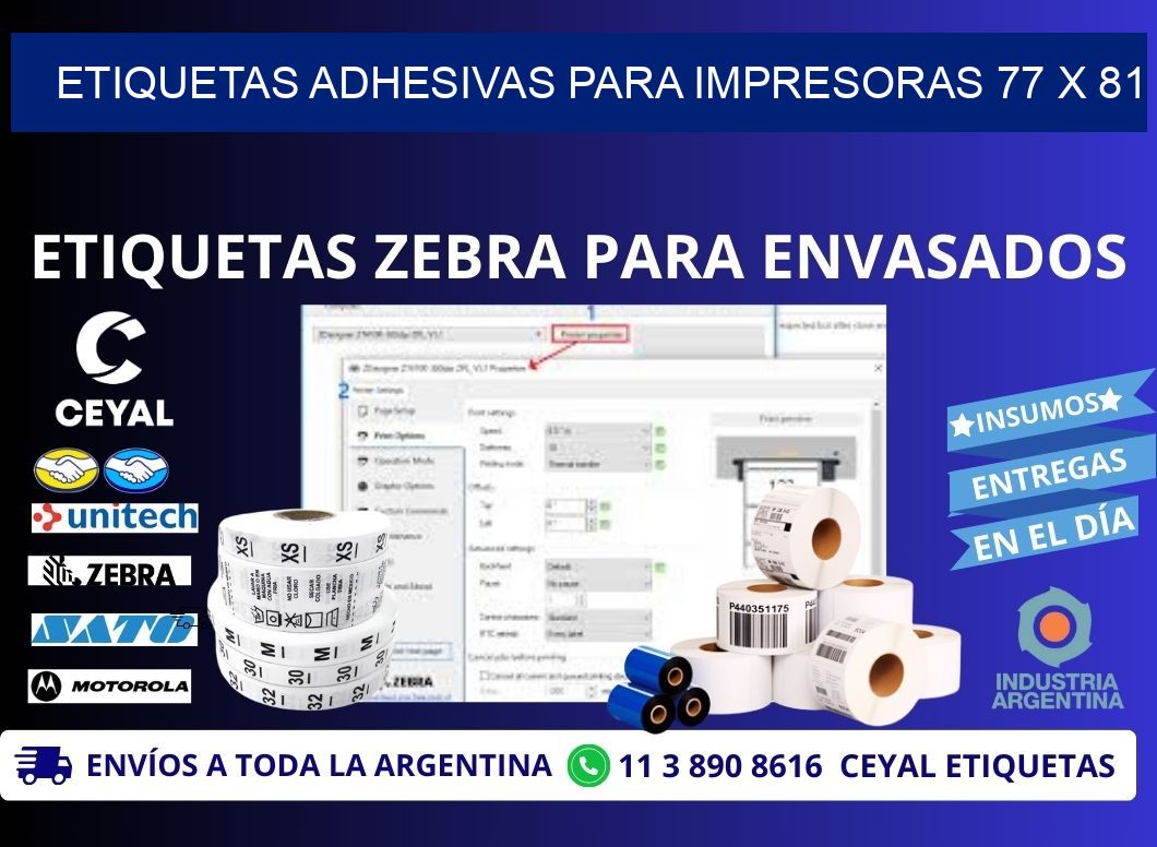 ETIQUETAS ADHESIVAS PARA IMPRESORAS 77 x 81