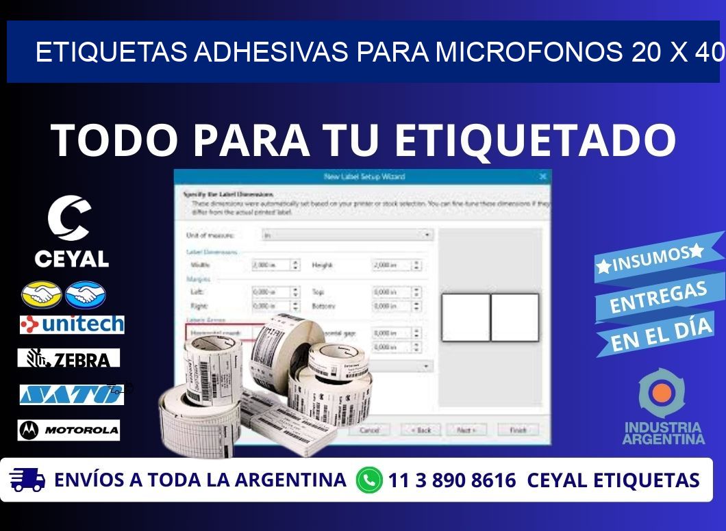 ETIQUETAS ADHESIVAS PARA MICROFONOS 20 x 40