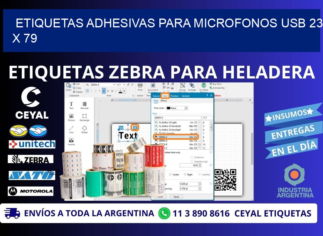 ETIQUETAS ADHESIVAS PARA MICROFONOS USB 23 x 79