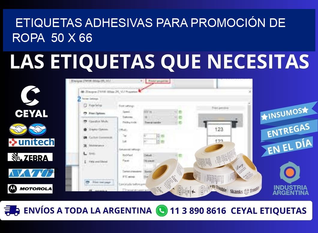 ETIQUETAS ADHESIVAS PARA PROMOCIÓN DE ROPA  50 x 66