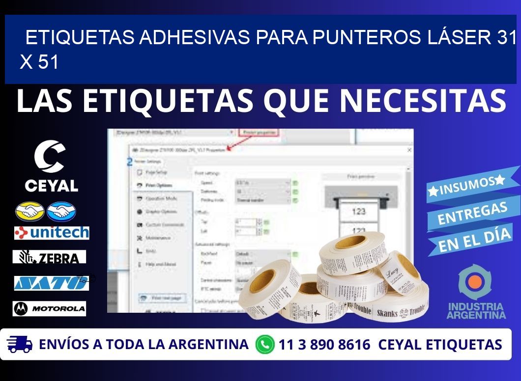 ETIQUETAS ADHESIVAS PARA PUNTEROS LÁSER 31 x 51