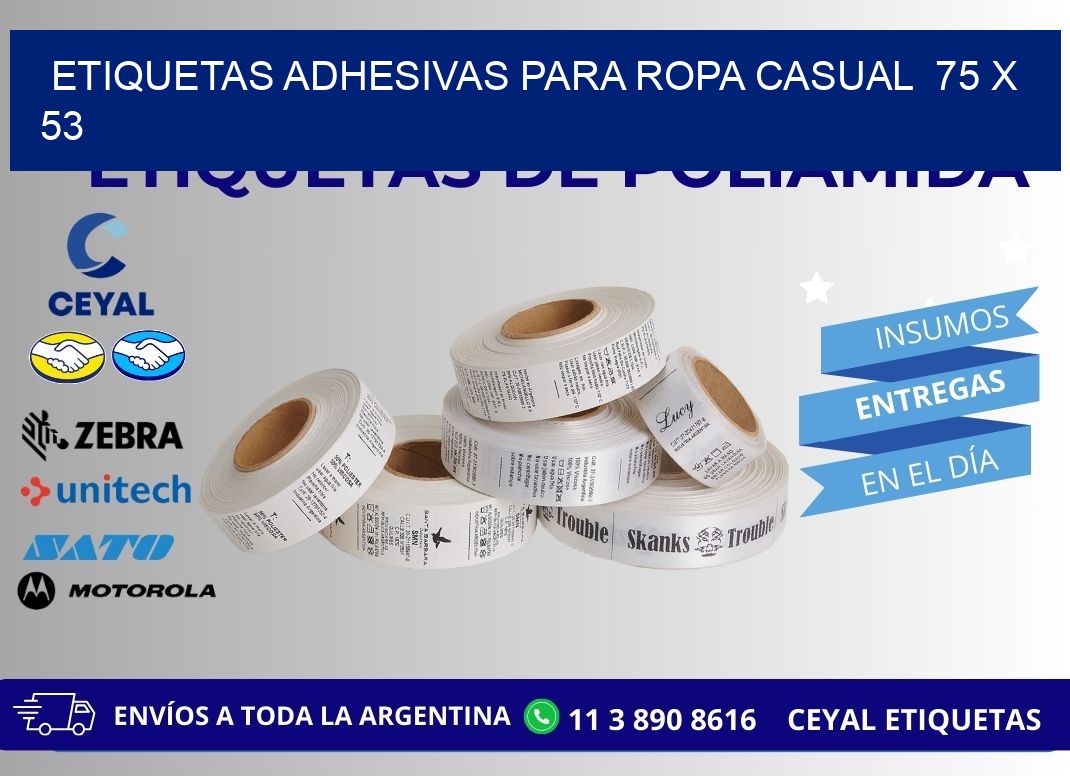 ETIQUETAS ADHESIVAS PARA ROPA CASUAL  75 x 53