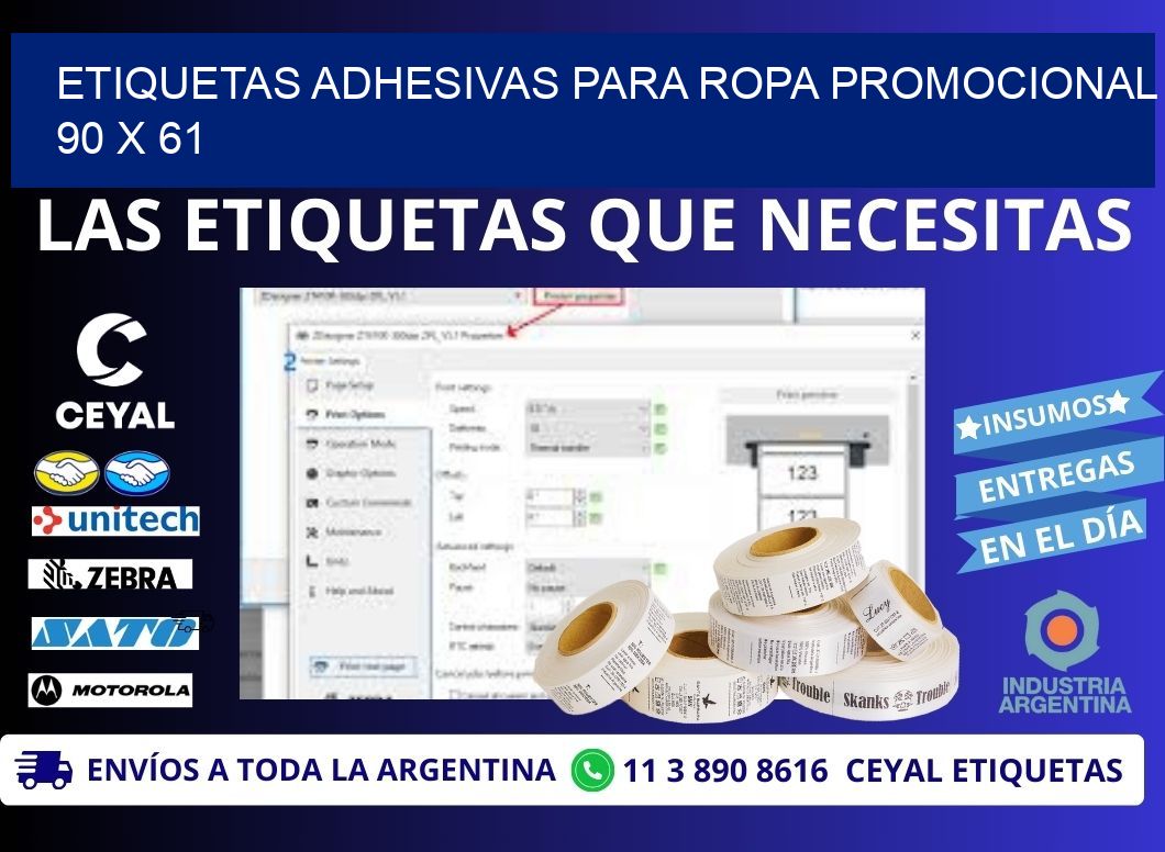 ETIQUETAS ADHESIVAS PARA ROPA PROMOCIONAL  90 x 61