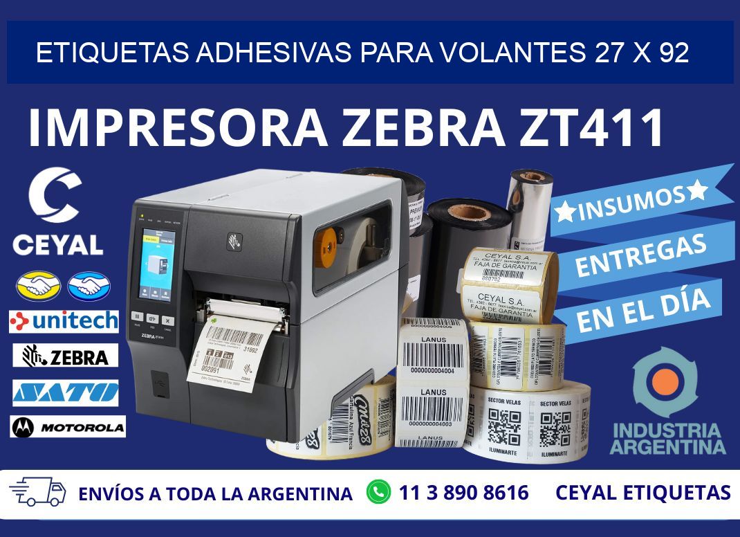 ETIQUETAS ADHESIVAS PARA VOLANTES 27 x 92