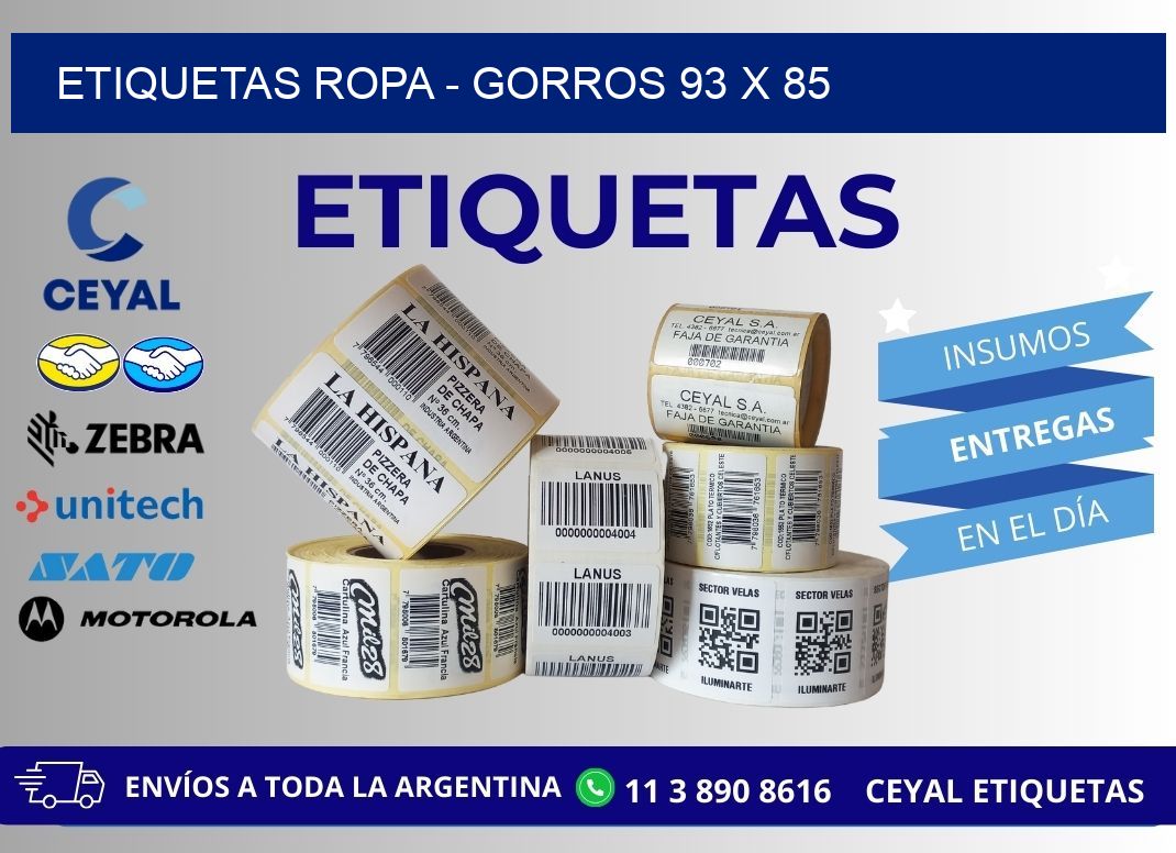 ETIQUETAS ROPA - GORROS 93 x 85