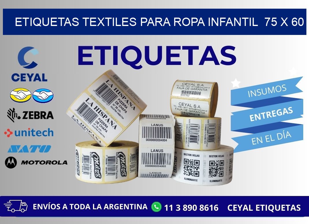 ETIQUETAS TEXTILES PARA ROPA INFANTIL  75 x 60