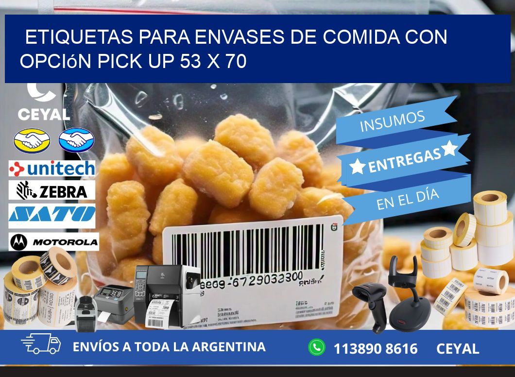 Etiquetas para envases de comida con opción pick up 53 x 70