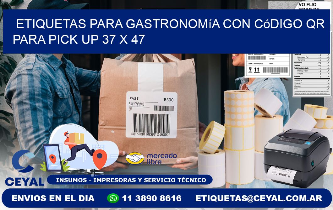 Etiquetas para gastronomía con código QR para pick up 37 x 47