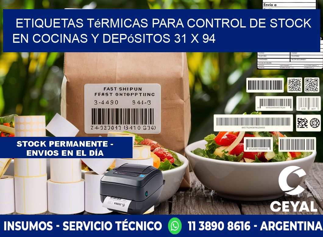 Etiquetas térmicas para control de stock en cocinas y depósitos 31 x 94