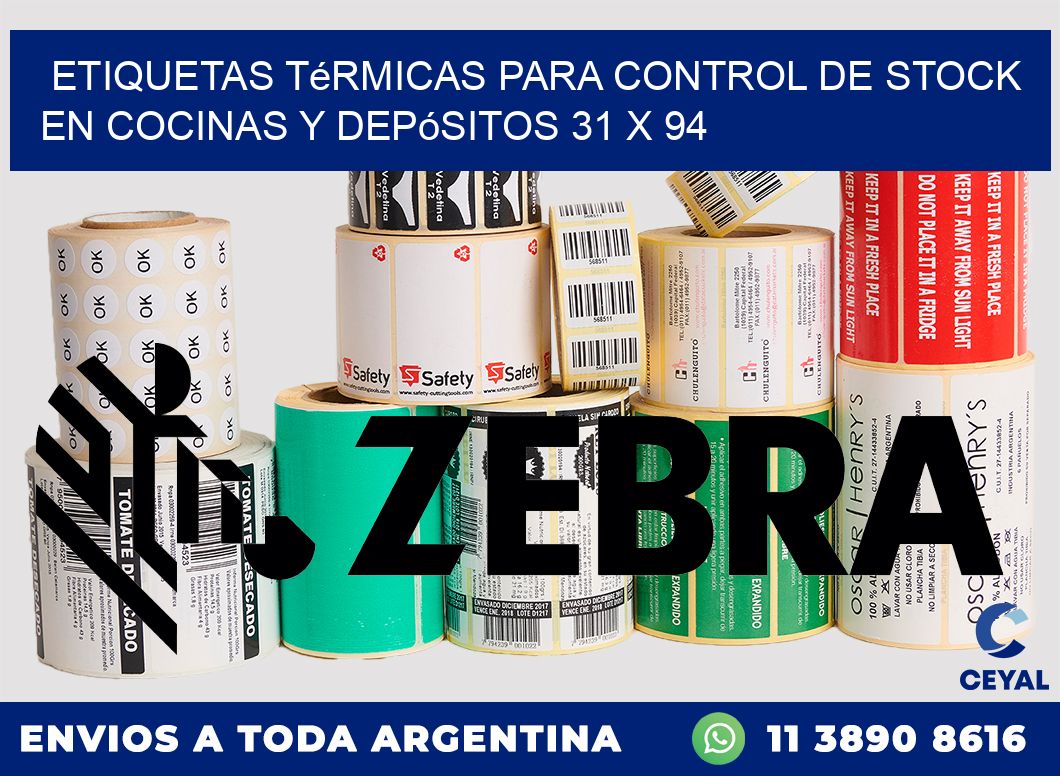 Etiquetas térmicas para control de stock en cocinas y depósitos 31 x 94